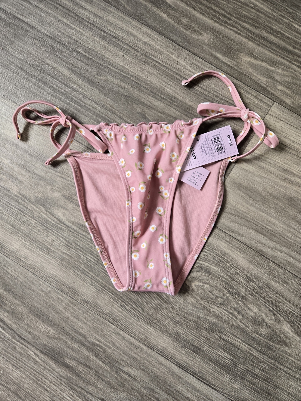 Wild Fable Pink Daisy Tie-Side Bikini Bottoms with Gold-Tip Ties Womans Size XXS